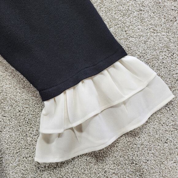 Nina Leonard Georgette Dress Womens XL Black Knit Tie Neck Tiered Flounce Sleeve - Picture 9 of 16